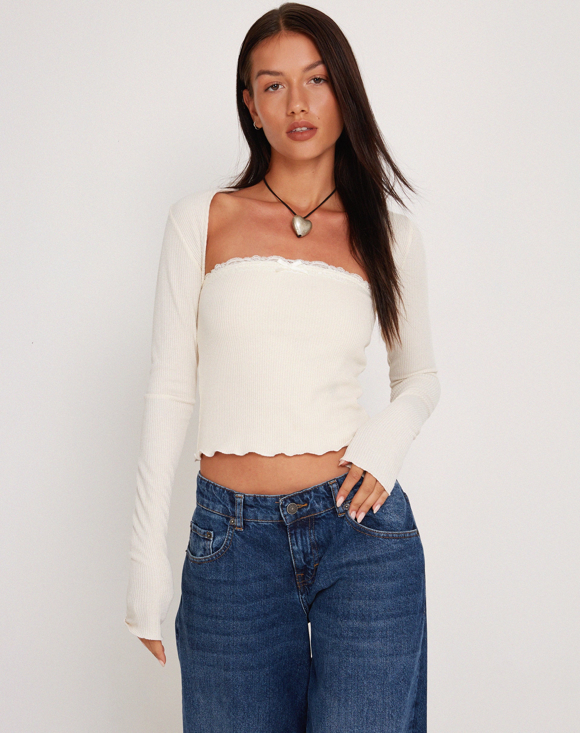 Suri Rib Shrug Top in Ivory - Image 7