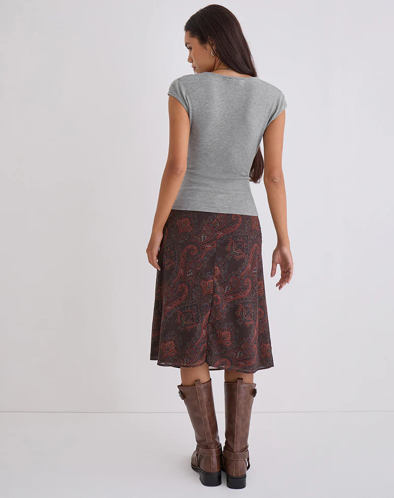 Suriela Midi Skirt in Chiffon Royal Paisley Burgundy - Image 3