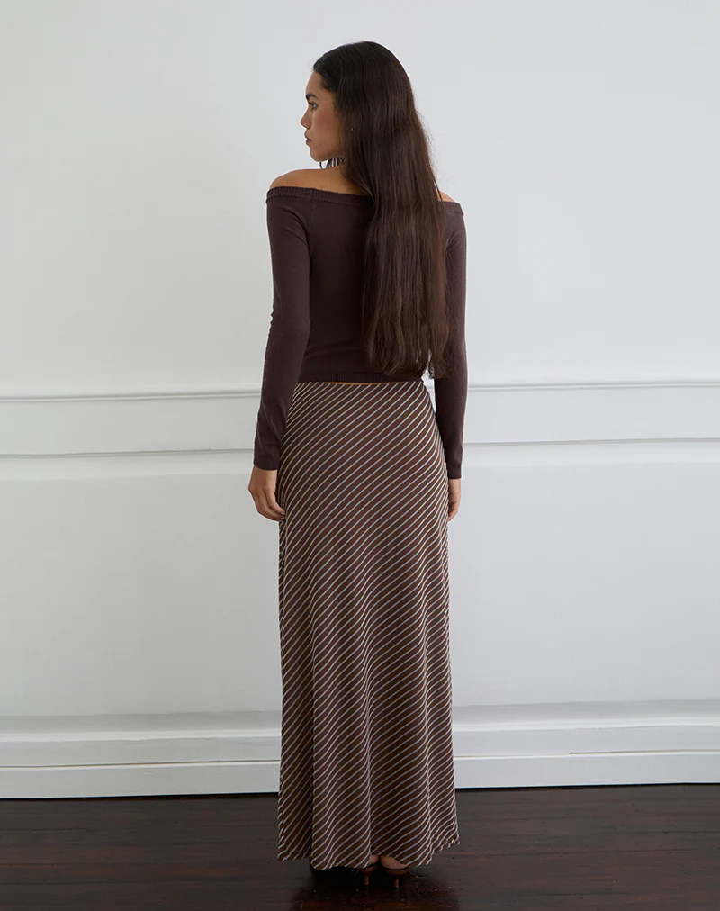 Surina Maxi Skirt in Diagonal Striped Flock Brown and Cream - Image 4