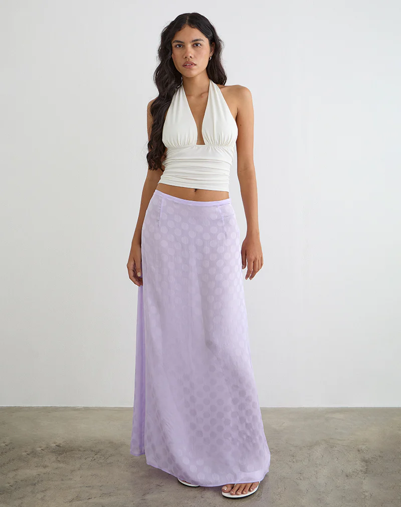 Surina Maxi Skirt in Chiffon Lilac Polka Dot - Image 2