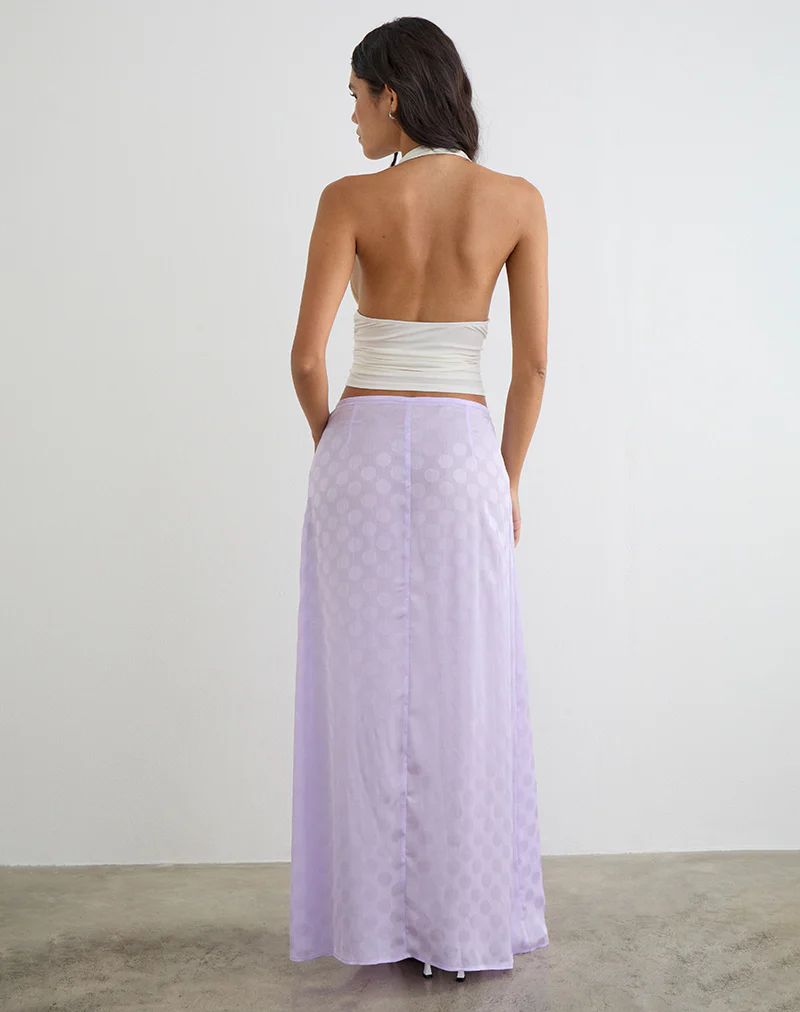 Surina Maxi Skirt in Chiffon Lilac Polka Dot - Image 4