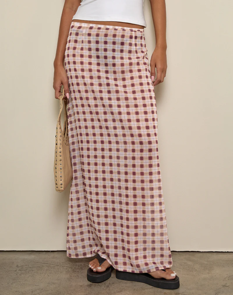 Surina Maxi Skirt in Chiffon Blurred Check Peach - Image 3