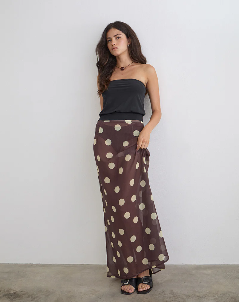 Surina Maxi Skirt in Brown with Irregular Polka Yellow - Image 2