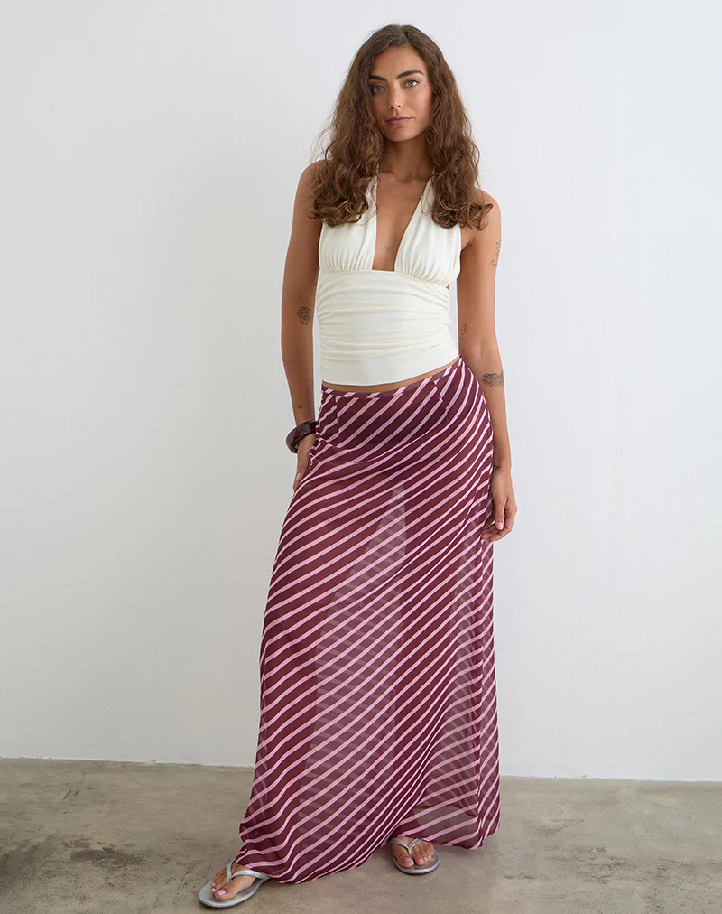 Surina Maxi Skirt in Tilted Stripe Chiffon Pink and Burgundy - Image 2