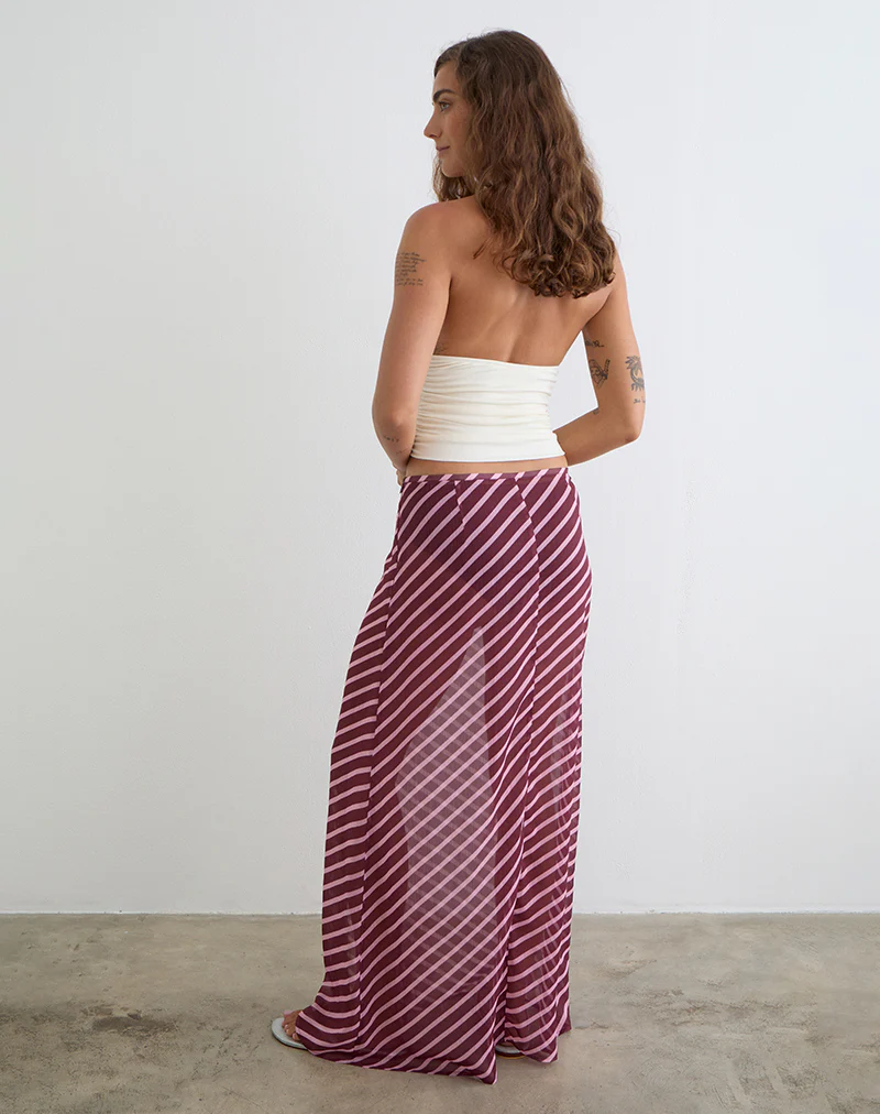 Surina Maxi Skirt in Tilted Stripe Chiffon Pink and Burgundy - Image 3