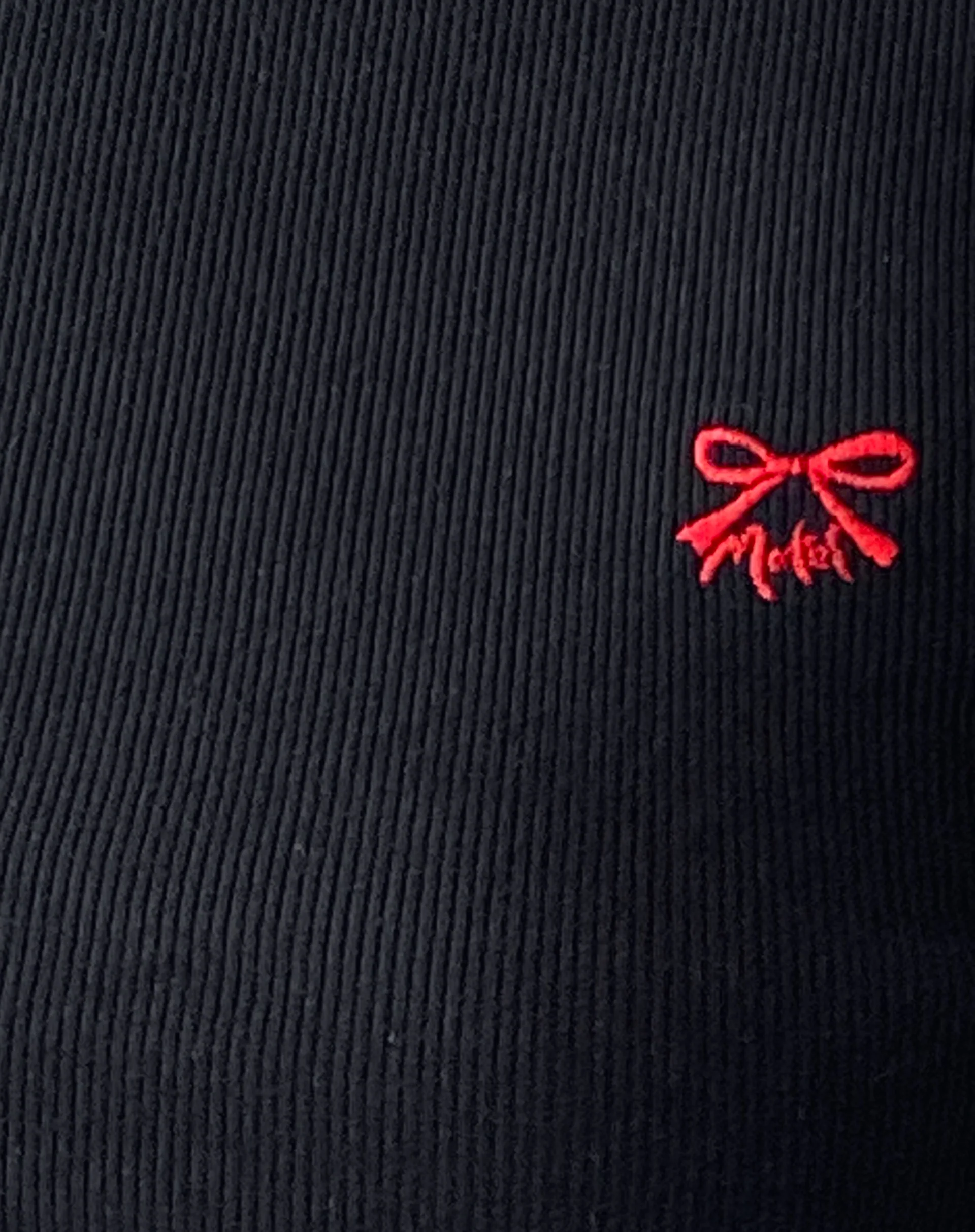 Suti Ribbed Baby Tee in Black with Red Bow M Embroidery - Image 6