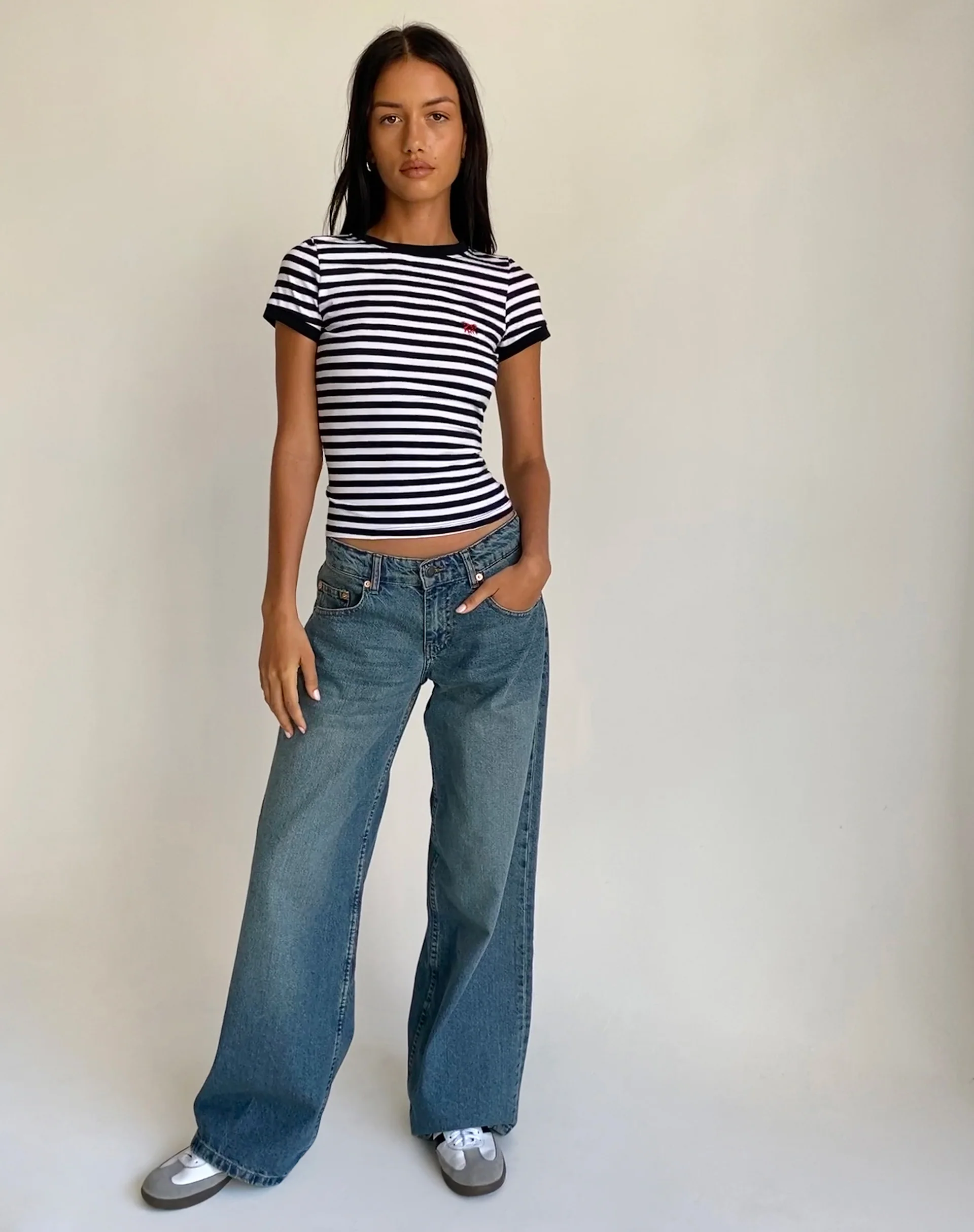 Sutin Tee in Black and White Stripe with M Embro - Image 3