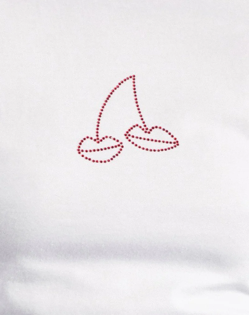 Sutin Baby Tee in White with Red Cherry Lips Hotfix - Image 6
