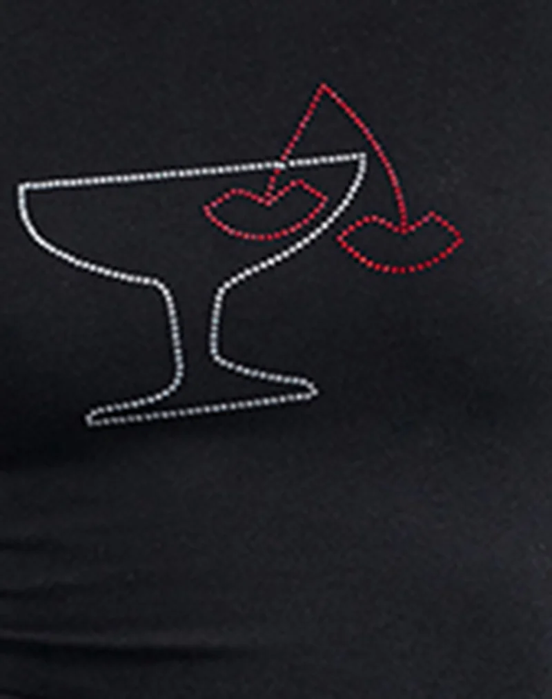 Sutin Baby Tee in Black with Cocktail Glass Hotfix - Image 6