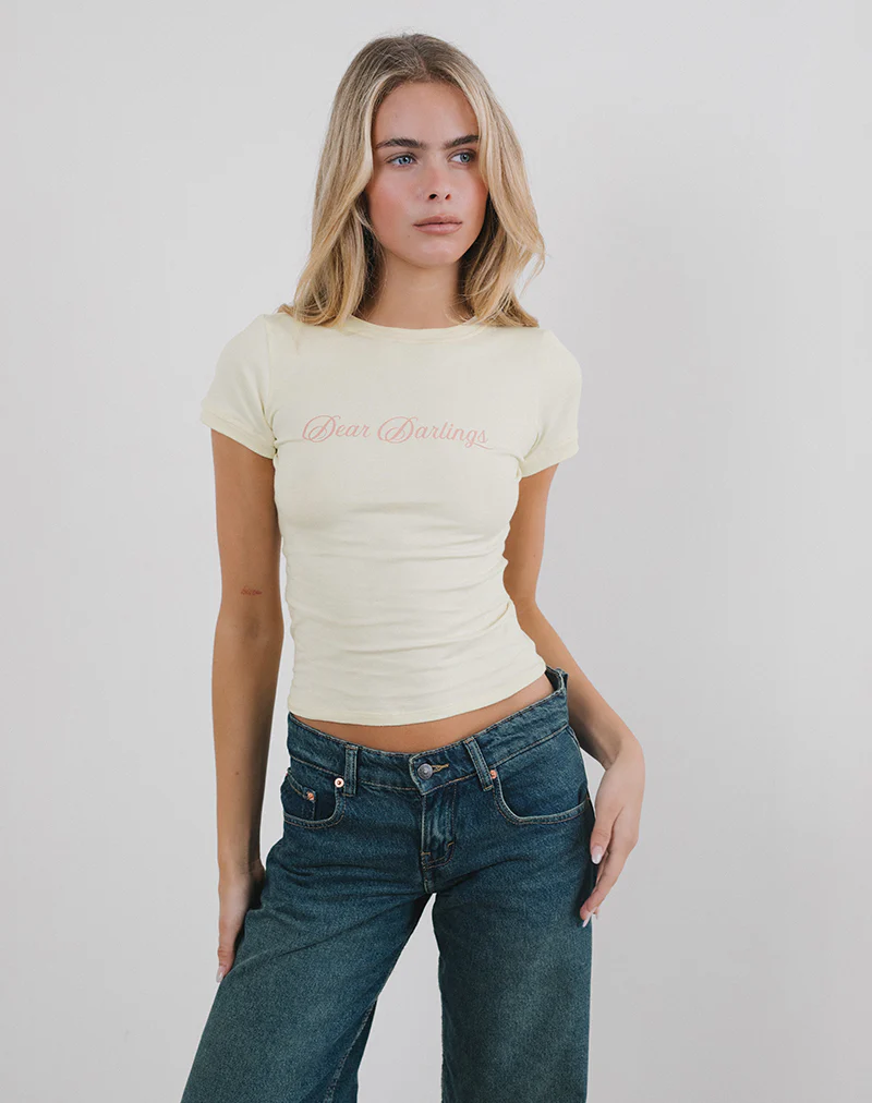 Sutin Tee in Buttermilk with Dear Darlings Print - Image 5