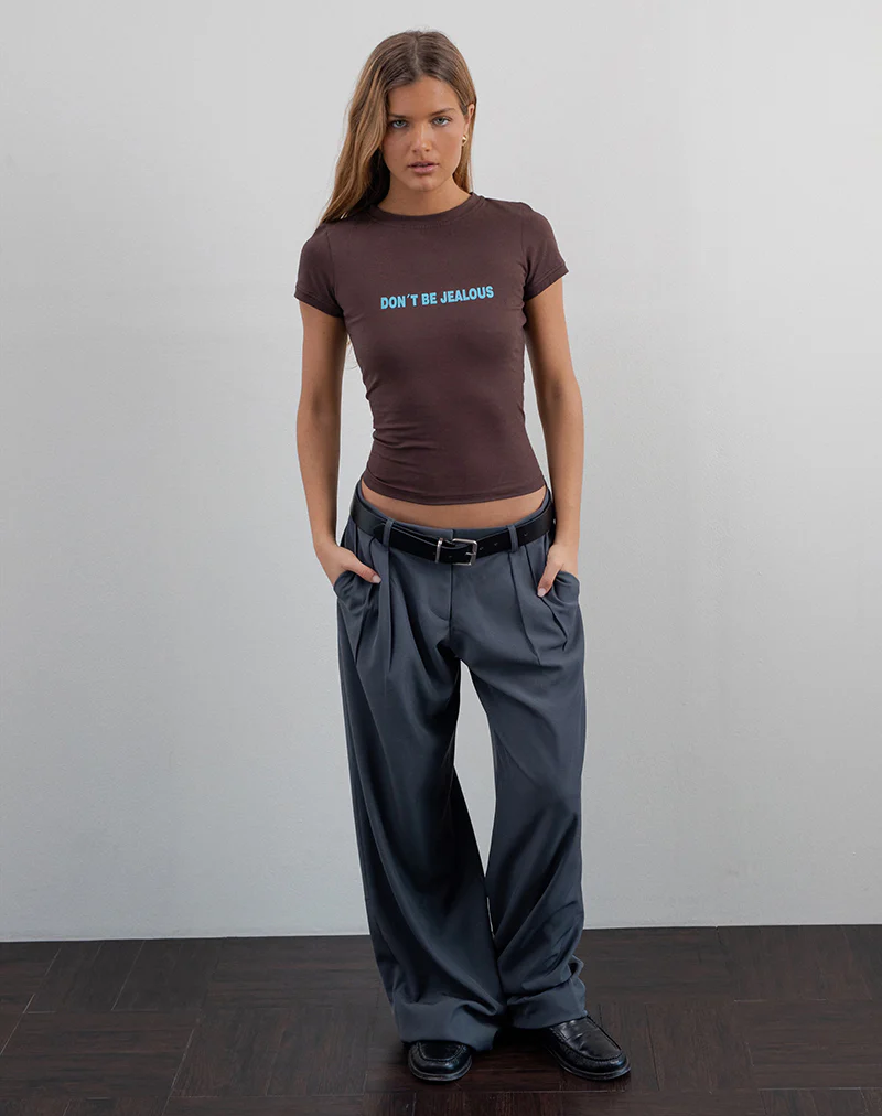 Sutin Baby Tee in Deep Mahogany with Don't Be Jealous Slogan - Image 3