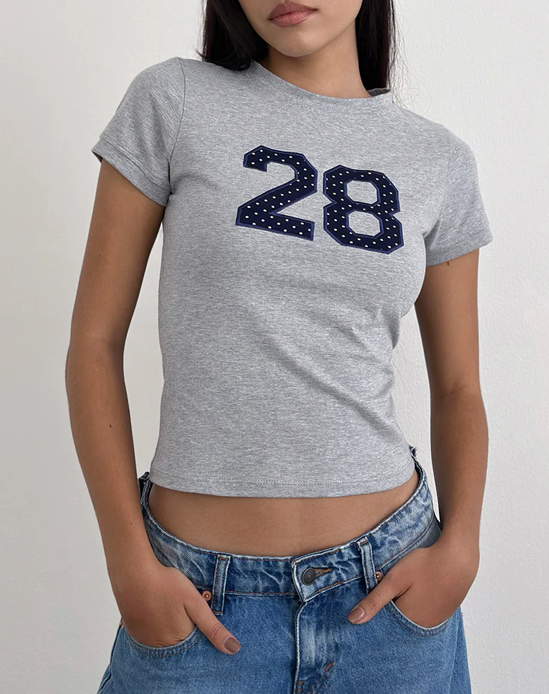 Sutin Tee in Grey Marl with Polka Embroidery - Image 3