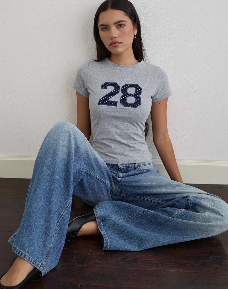 Sutin Tee in Grey Marl with Polka Embroidery - Image 4