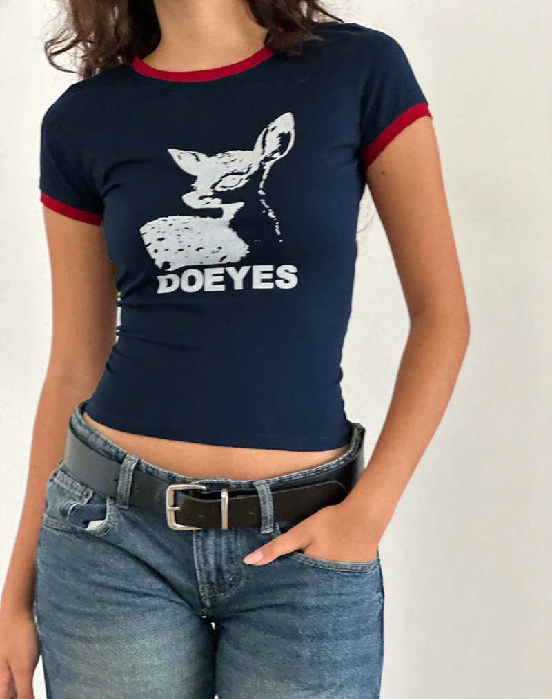 Sutin Tee in Navy with Red Binding and Doeyes Graphic - Image 5