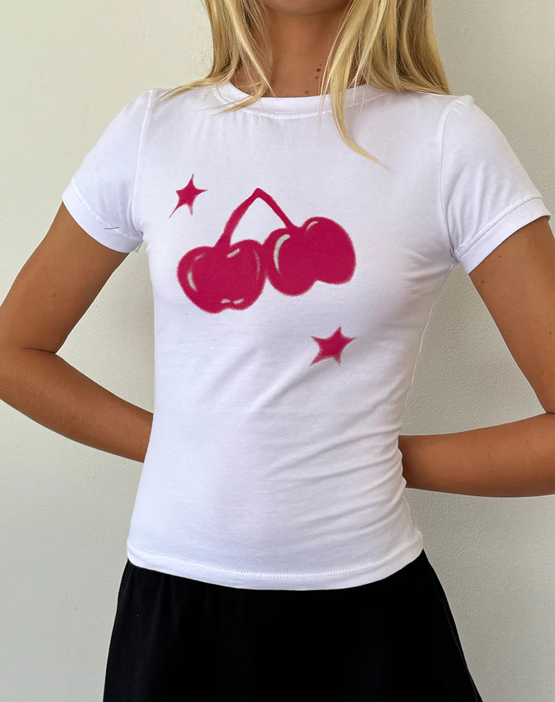 Sutin Baby Tee in White Cherry Print - Image 2