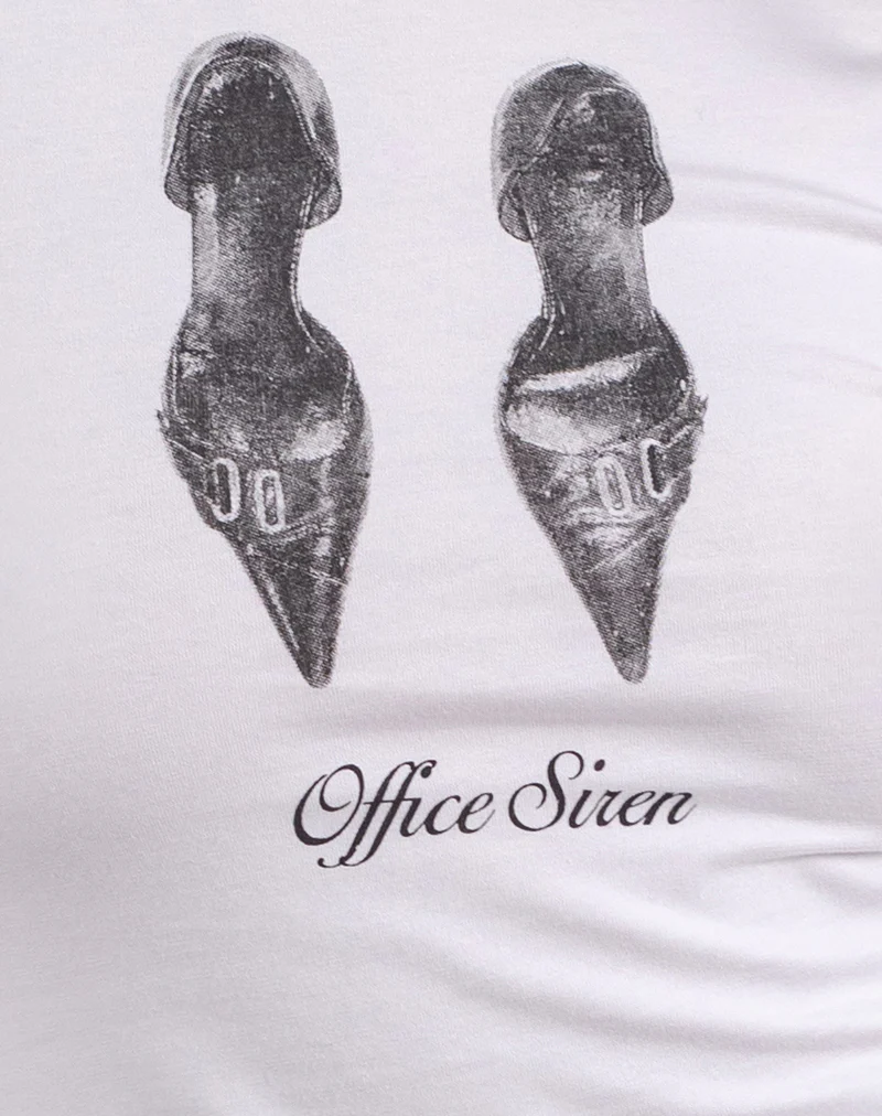 Sutin Tee in White with Office Siren Print - Image 6