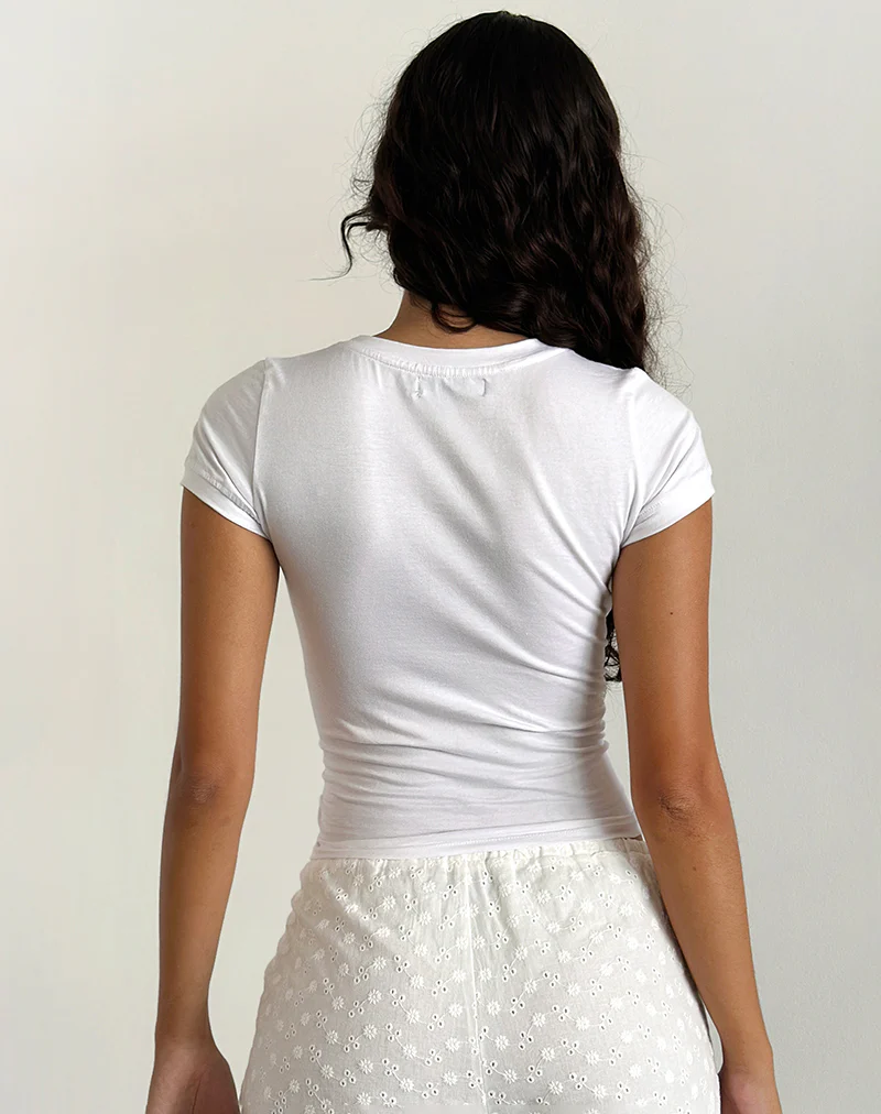 Sutin Tee in White with Painted Flower Pink - Image 7