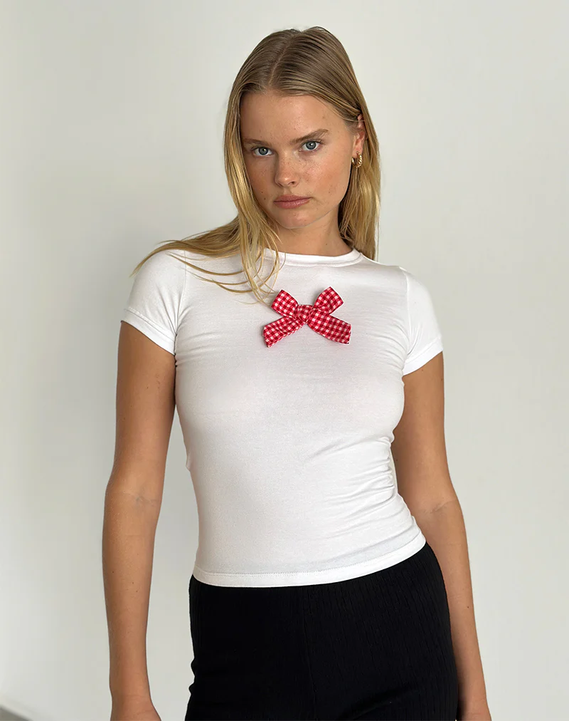Sutin Tee in White with Red Gingham Bow - Image 5