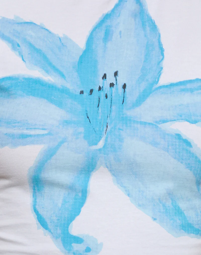 Sutin Tee in White Painted Flower Blue - Image 6