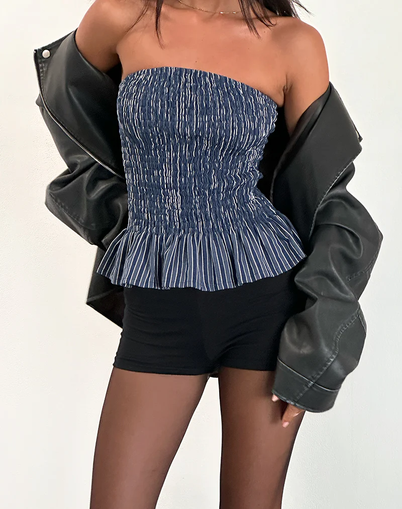 Sutisna Bandeau Top in Indigo Stripe Dark Blue - Image 4