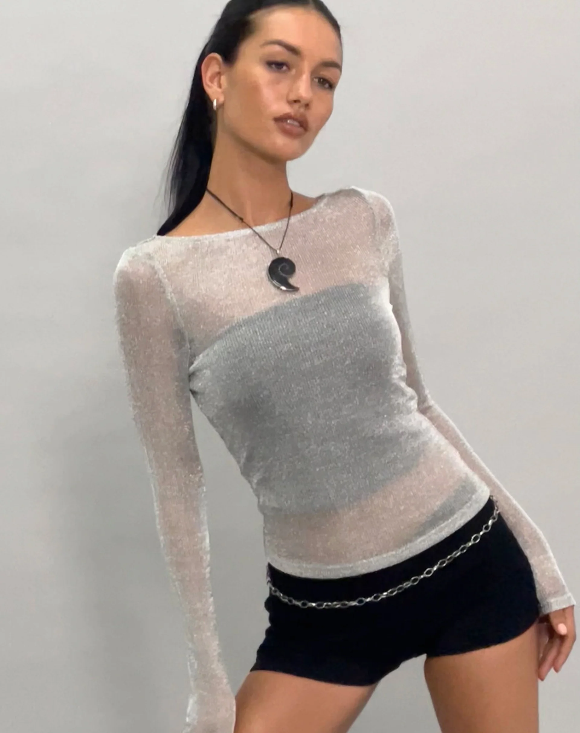 Suzette Long Sleeve Top in Silver Chain - Image 3