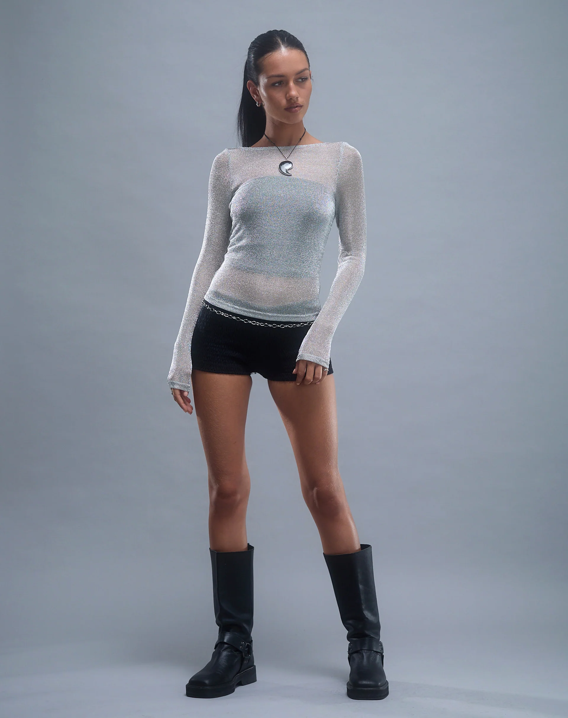 Suzette Long Sleeve Top in Silver Chain - Image 5