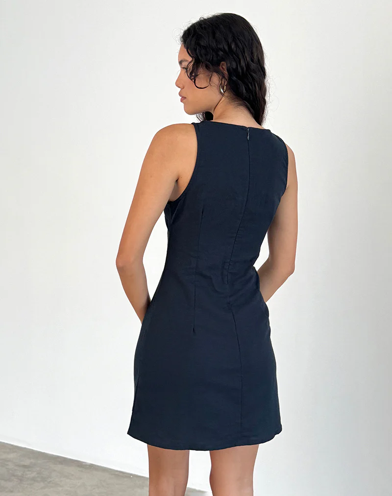 Sveta Sleeveless Mini Dress in Linen Tapshoe Black - Image 5
