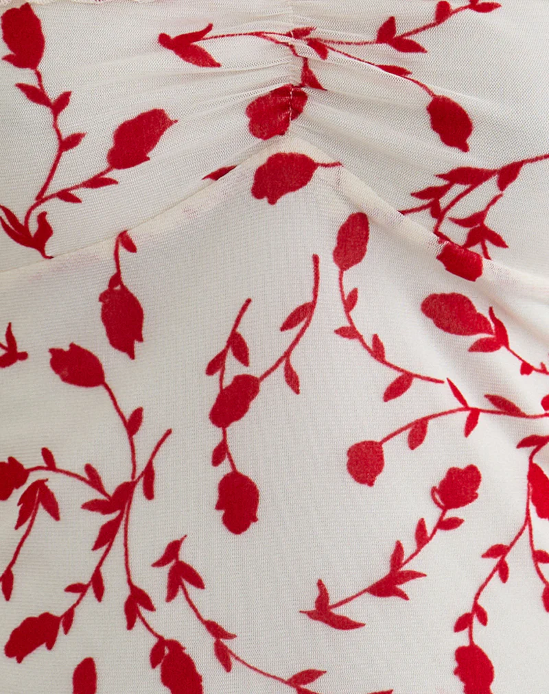 Switi Bardot Top in Cream with Red Leafy Lily Flock - Image 6