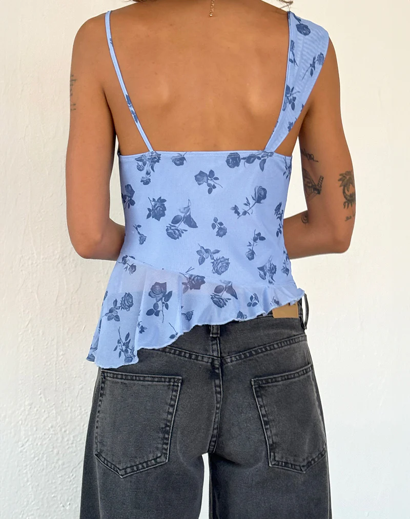 Syahdu Asymmetric Top in Inky Blue Floral Mesh - Image 5