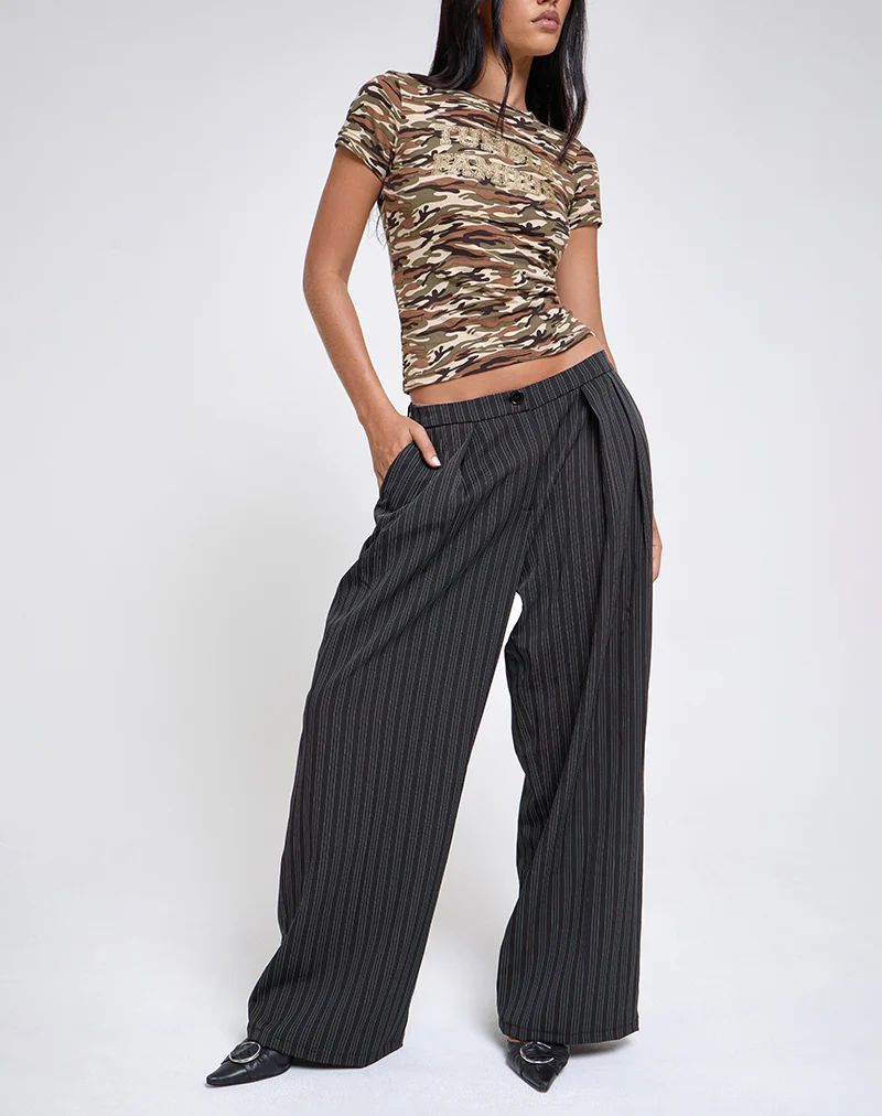 Syra Pleated Trousers in Pinstripe Black - Image 2