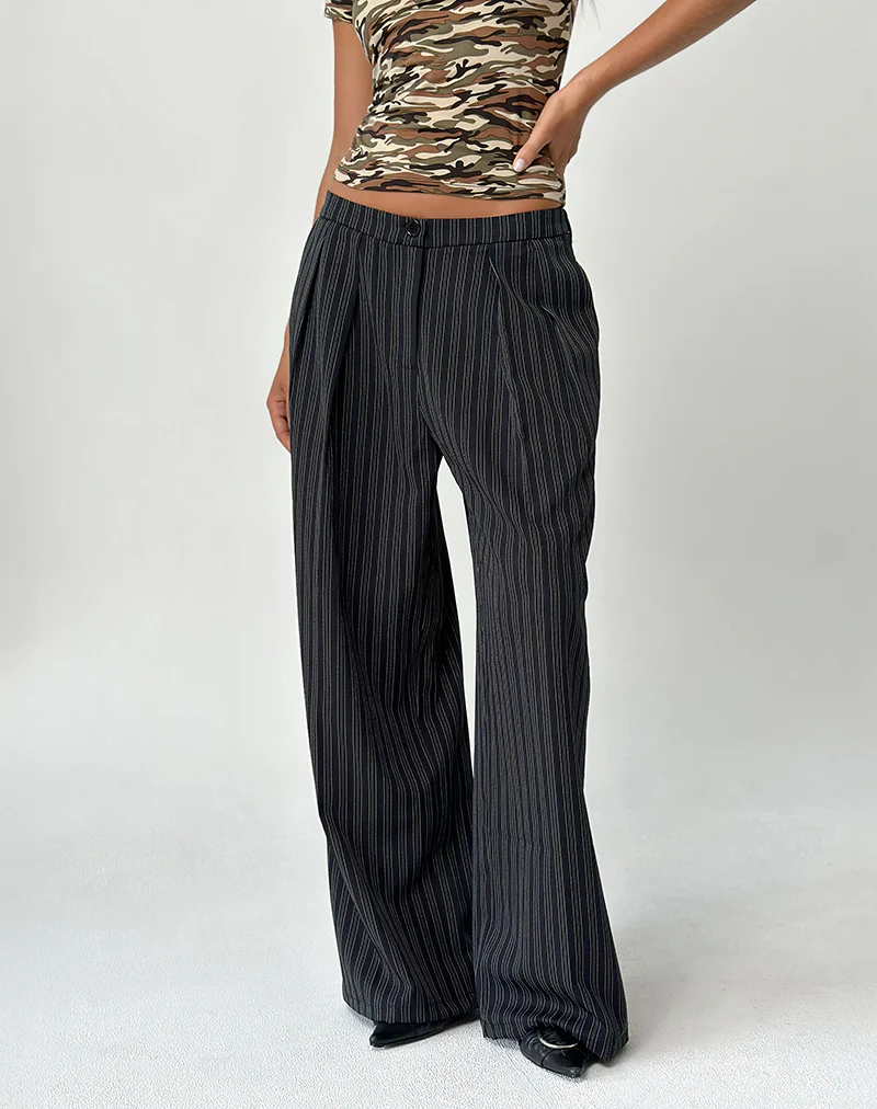 Syra Pleated Trousers in Pinstripe Black - Image 4