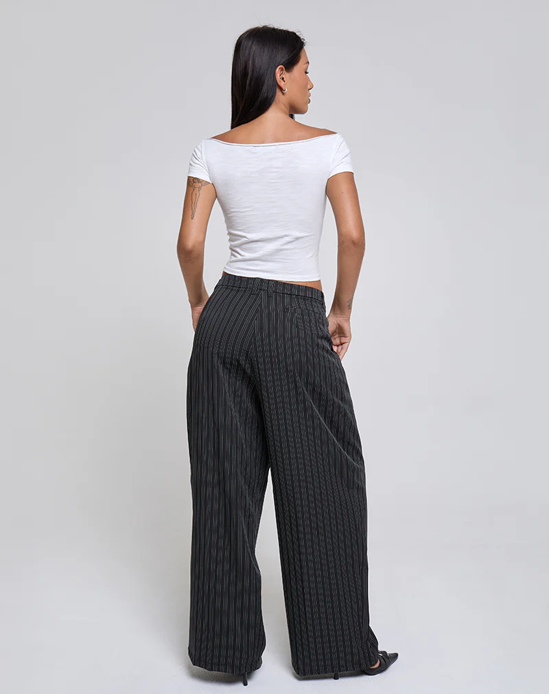 Syra Pleated Trousers in Pinstripe Black - Image 5