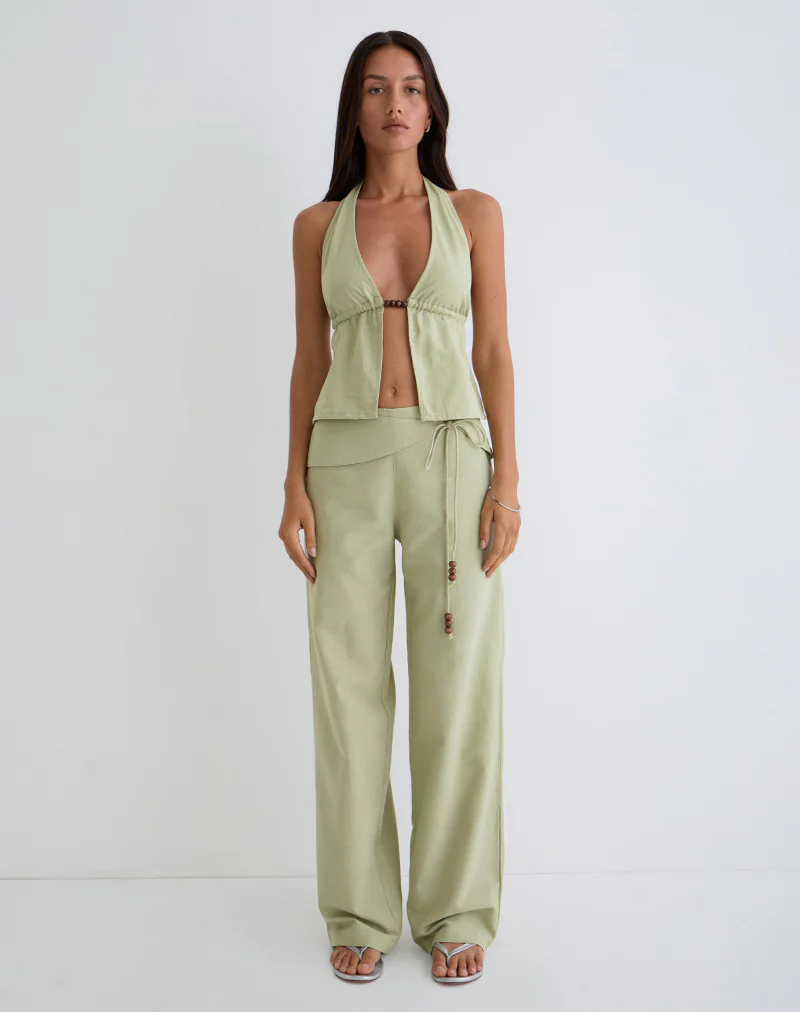 Syrma Backless Halter Top in Linen Sage Green - Image 3