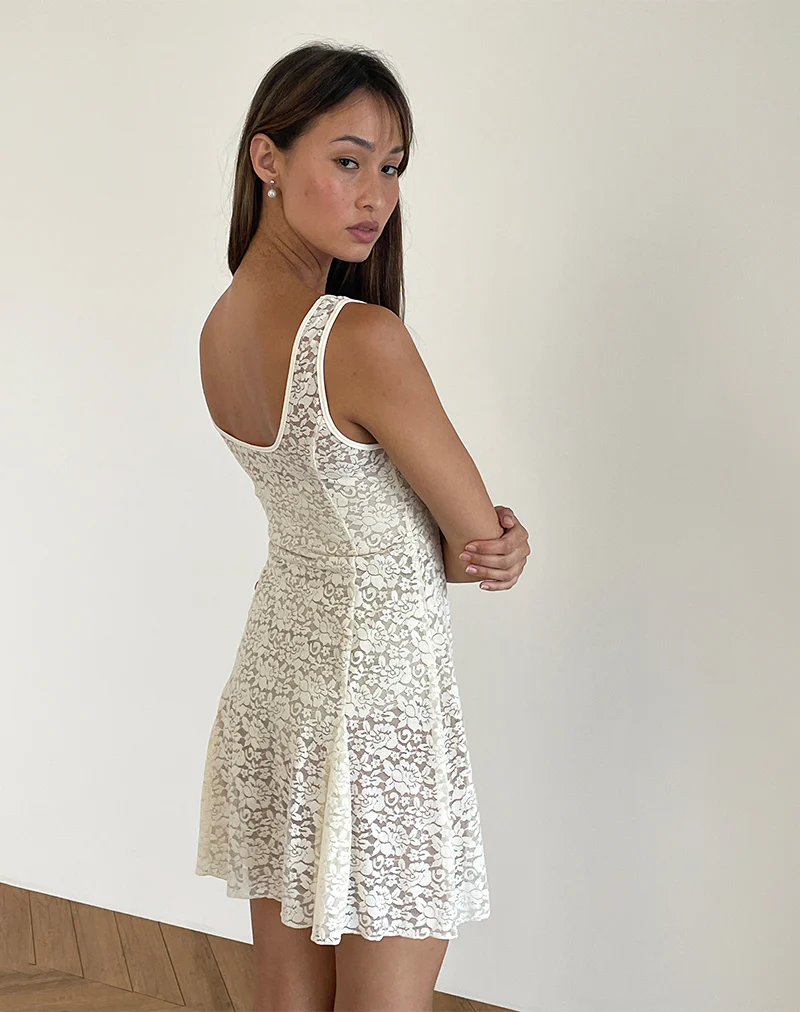 Tabah Mini Dress in Rose Lace Ivory - Image 4