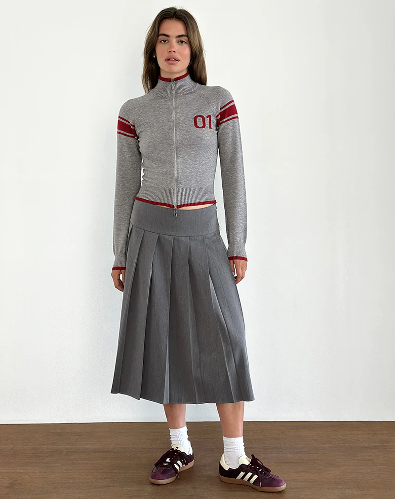 Tacita Zip Through Jacket in Grey with Red Motif - Image 2