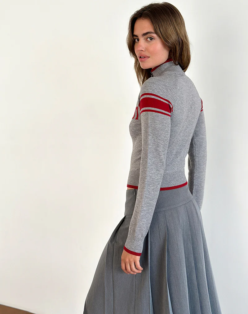 Tacita Zip Through Jacket in Grey with Red Motif - Image 3