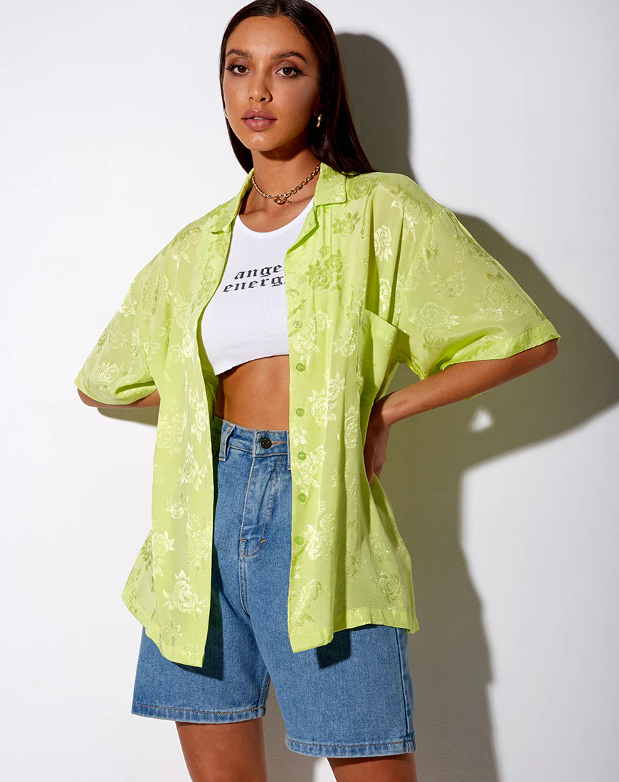 Taelsa Shirt in Satin Rose Lime - Image 2