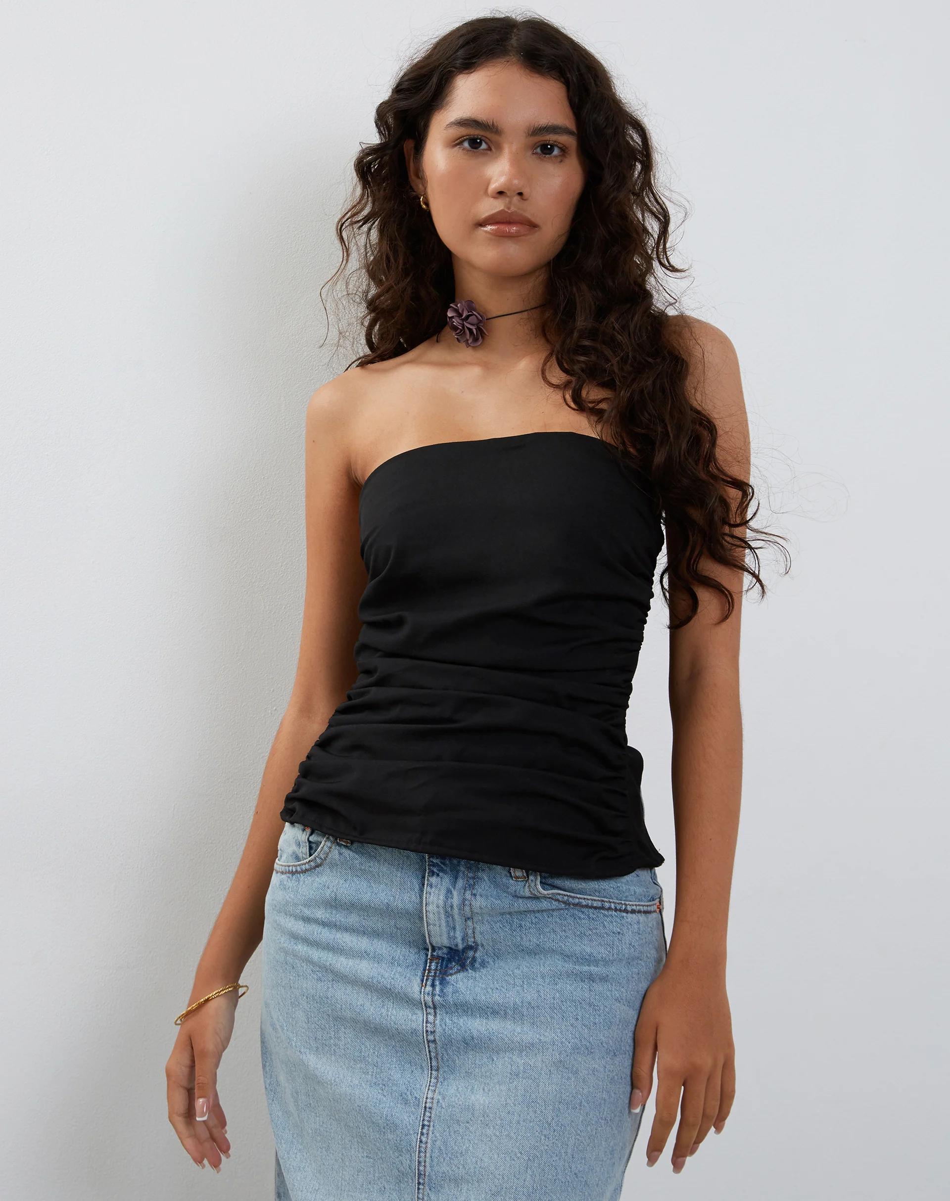 Tahari Tie Back Longline Tube Top in Black - Image 2