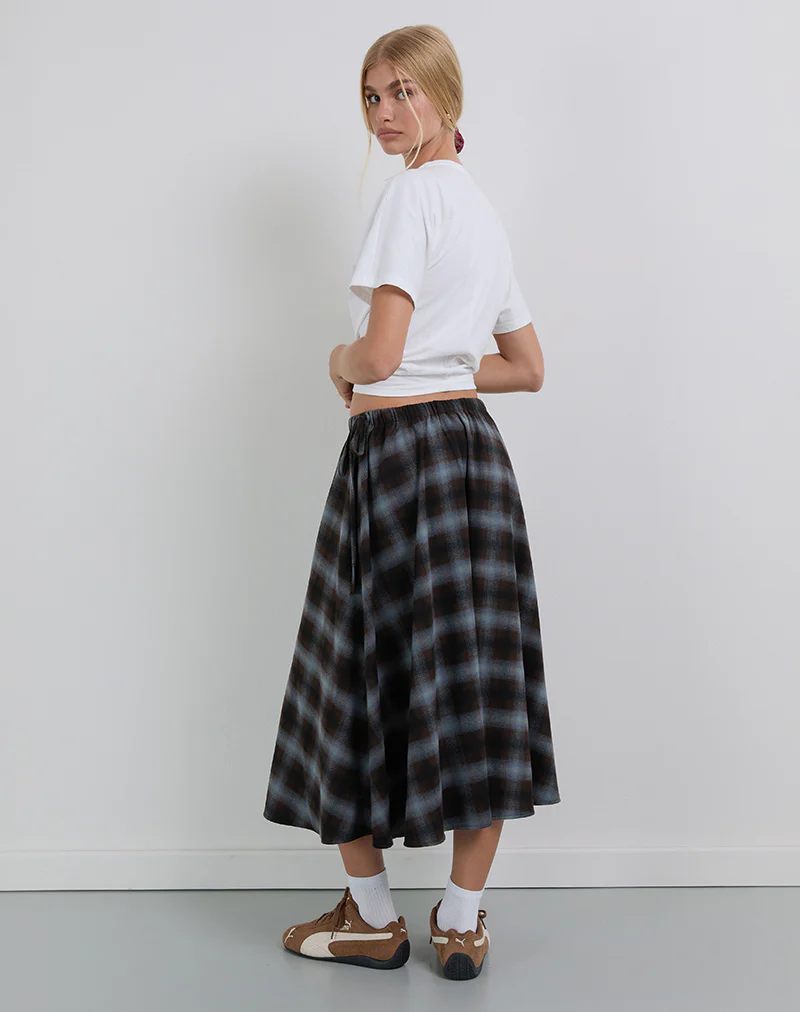 Taka Midi Skirt in Blue and Brown Check - Image 5
