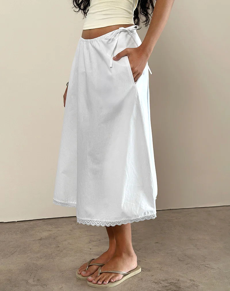 Taka Midi Skirt in Poplin White - Image 2