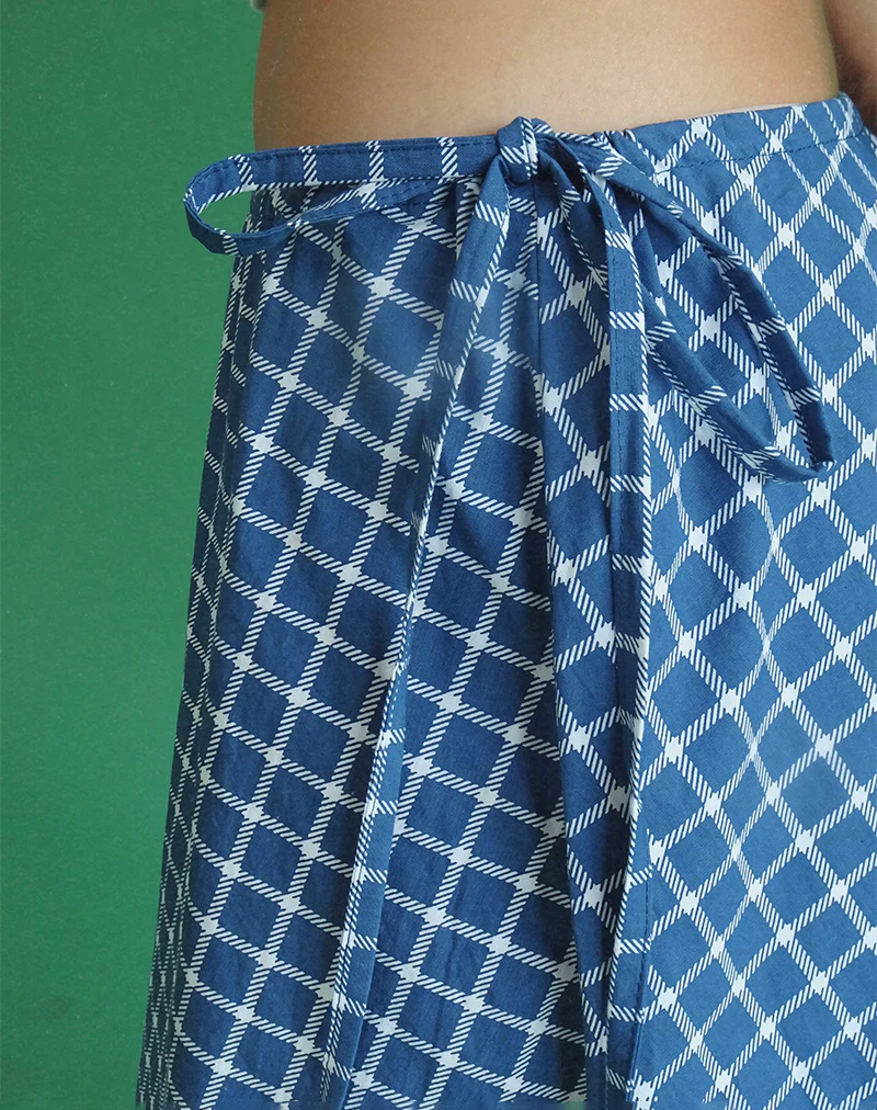 Takara Midi Skirt in Navy Tartan Poplin - Image 5