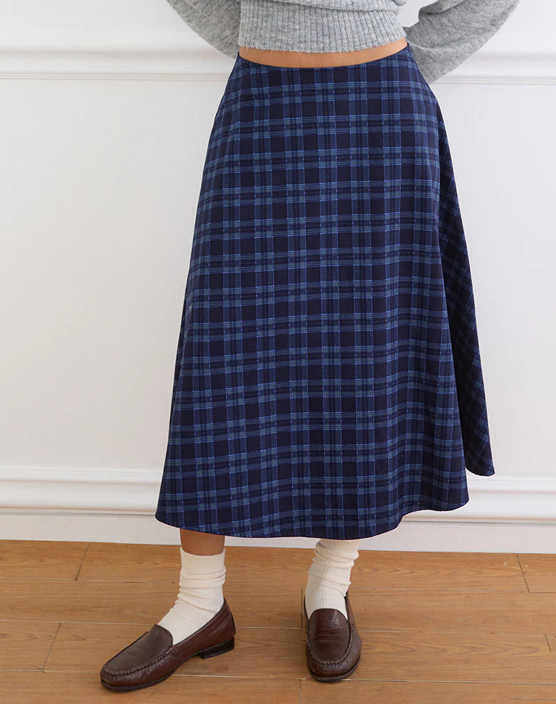 Takika Midi Skirt in Midnight Blue Check - Image 2