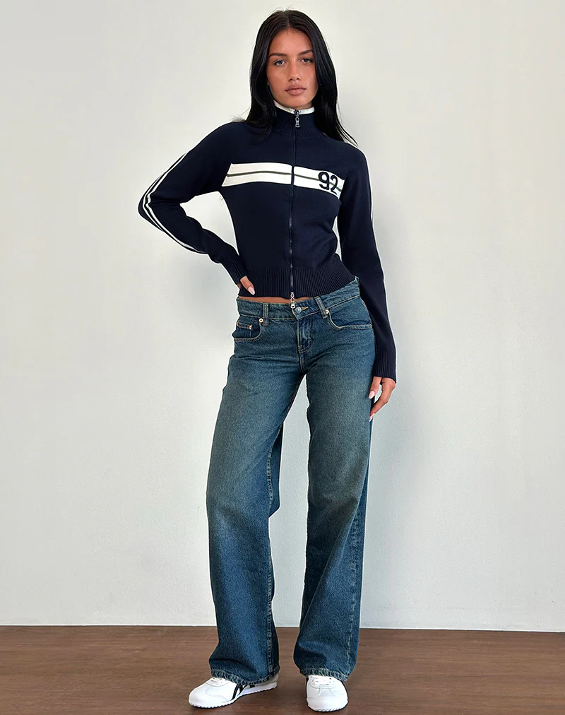Takiya Zip Through Jacket in Deep Navy with 92 Design - Image 2