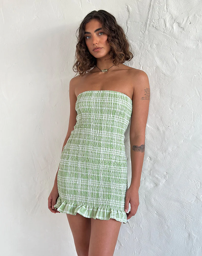 Takiyo Mini Dress in Table Cloth Neo Mint - Image 4