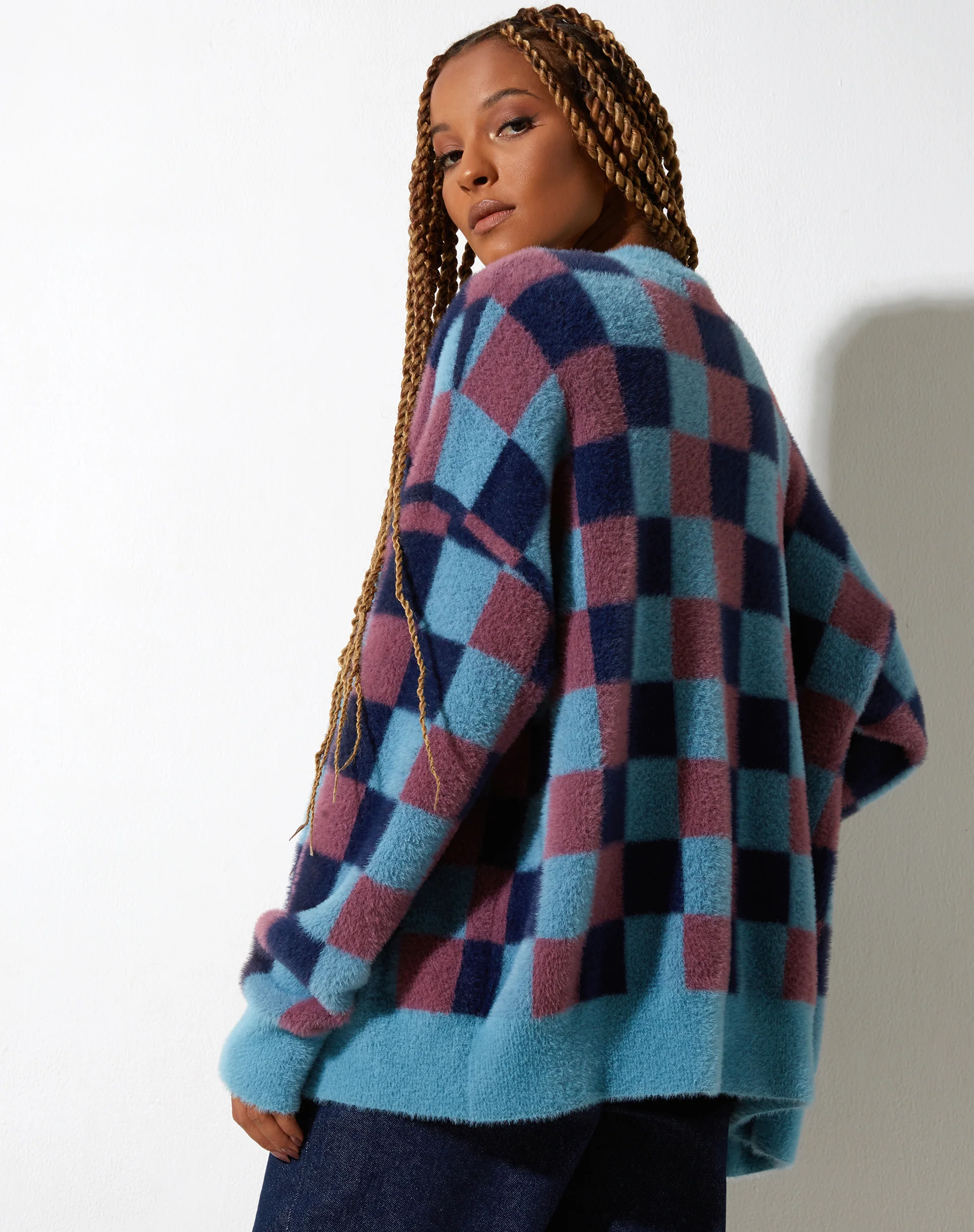 Talana Cardi in Check Blue Tones - Image 2