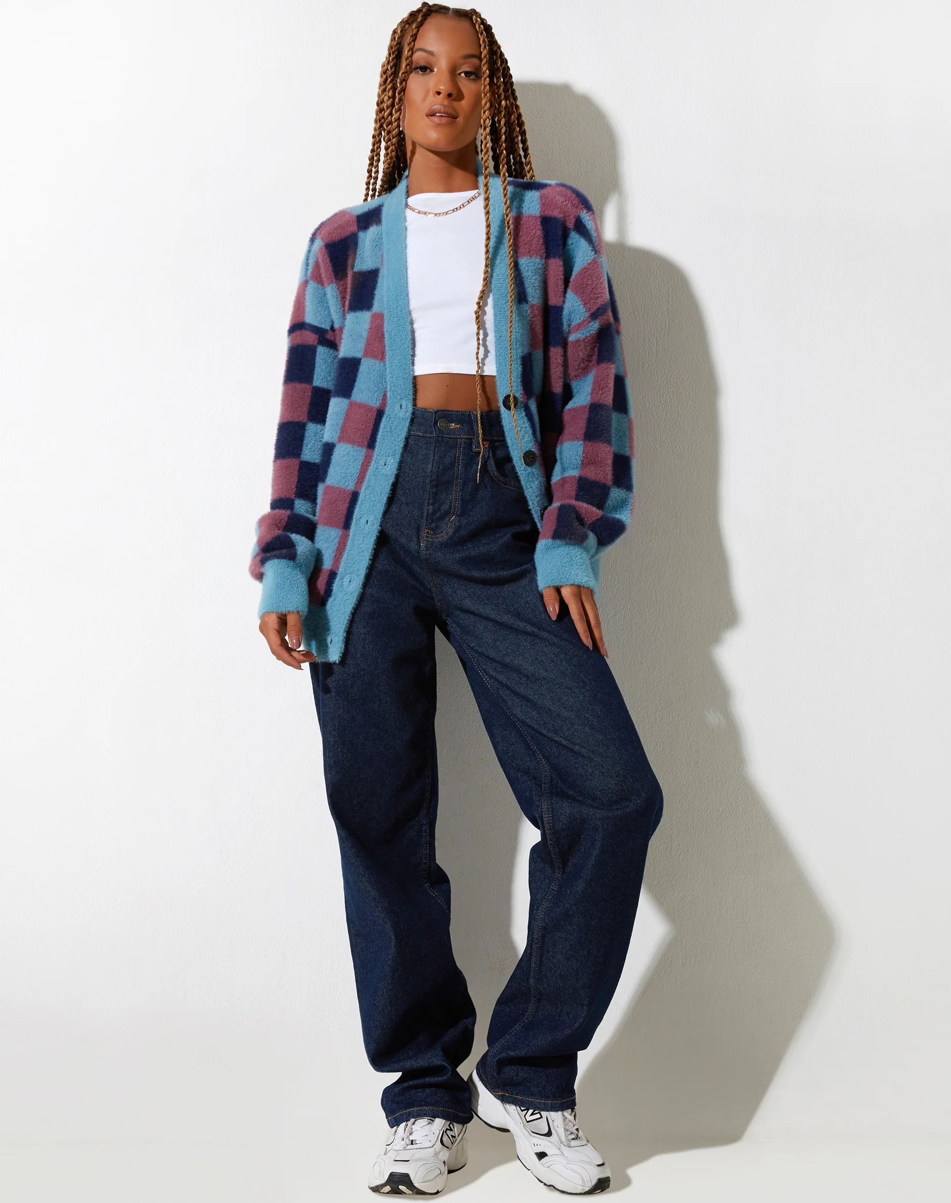 Talana Cardi in Check Blue Tones - Image 3