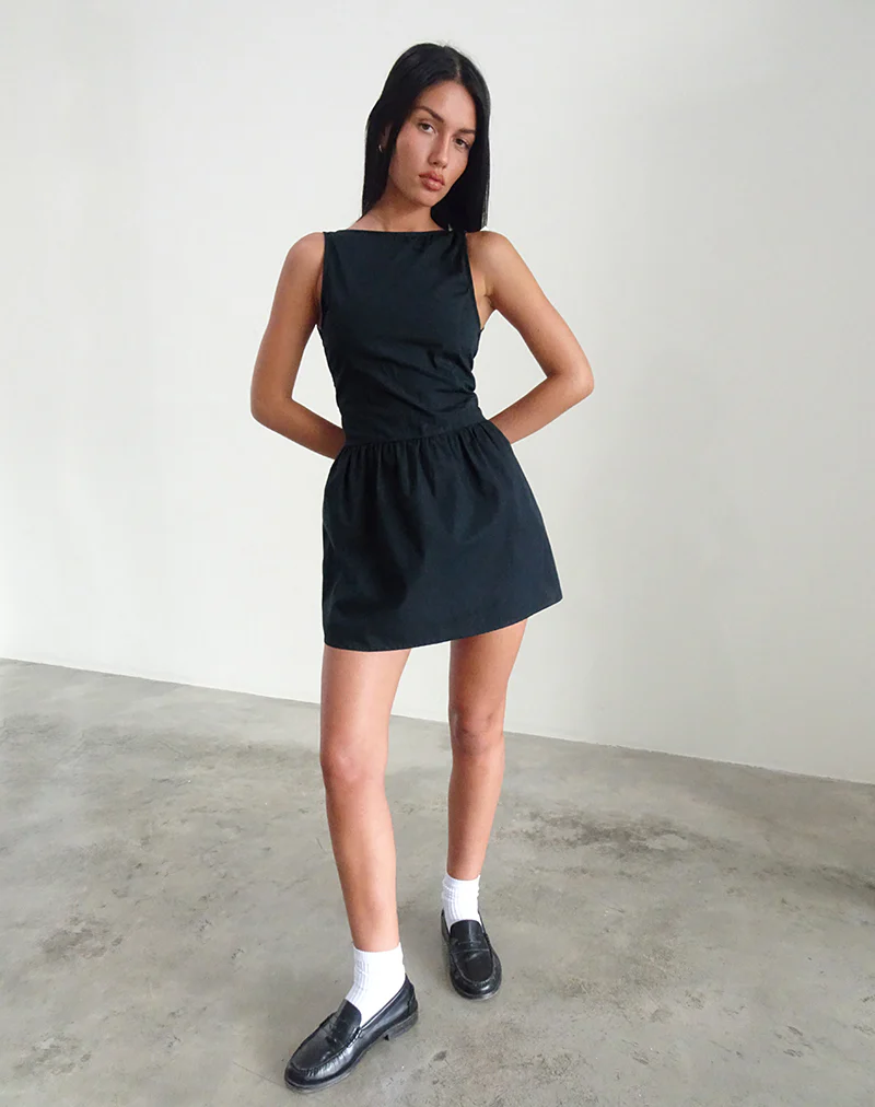 Taleshi Mini Dress in Black with Tap Shoe Off White Bows - Image 2