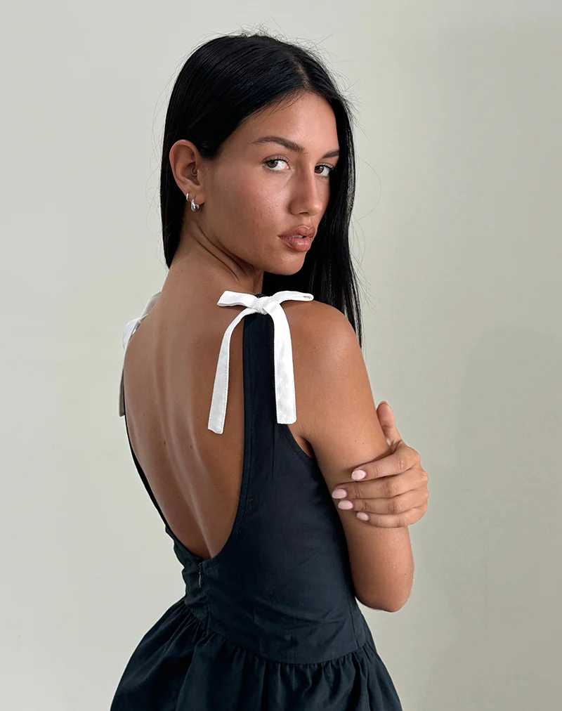 Taleshi Mini Dress in Black with Tap Shoe Off White Bows - Image 3