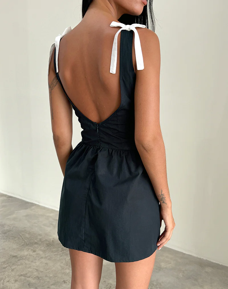 Taleshi Mini Dress in Black with Tap Shoe Off White Bows - Image 4