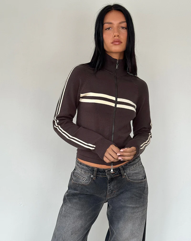 Talisa Sporty Zip Through Jacket in Brown - Image 5